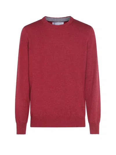 Brunello Cucinelli Cashmere Crew Neck Sweater In Red
