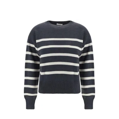 Brunello Cucinelli Striped Cashmere Sweater In Gray