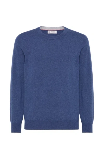 Brunello Cucinelli Crewneck Knitted Jumper In Indigo