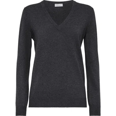 Brunello Cucinelli Cashmere Sweater In Lignite Grey