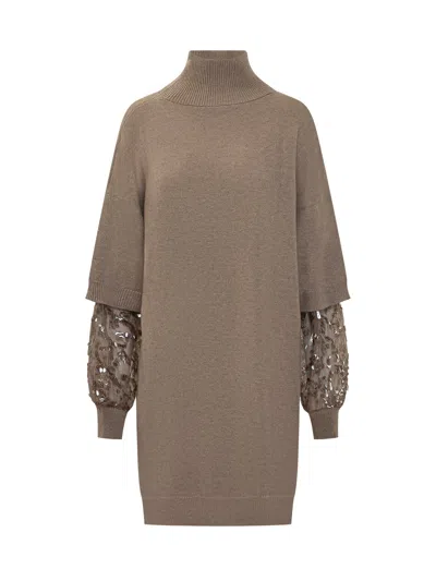 Brunello Cucinelli Cashmere Sweater Mini Dress In Brown