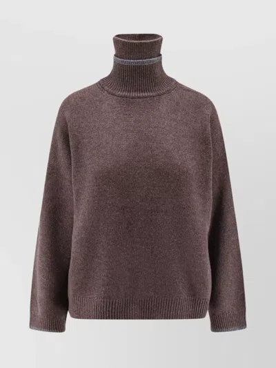 Brunello Cucinelli Cashmere Sweater Monili Detail In Brown