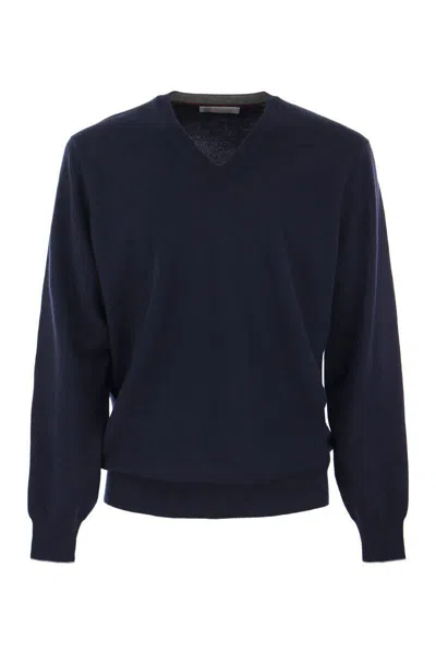 Brunello Cucinelli Cashmere Sweater In Navy Blue
