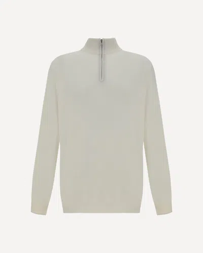 Brunello Cucinelli White Turtleneck Sweater With Zip