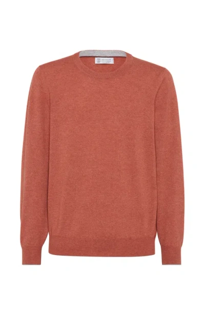 Brunello Cucinelli Men's Cashmere Crewneck Sweater In Orange