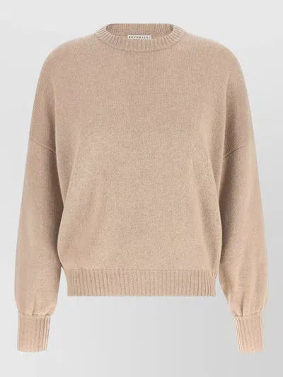 Brunello Cucinelli Cashmere Sweater Removable Monile Silk Cuffs In Pink