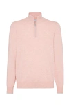 Brunello Cucinelli Men's Cashmere Turtleneck Sweater With Zipper In Pink