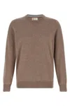 Brunello Cucinelli Cashmere Crew Neck Sweater With Ribbed Cuffs And Hem In Brown