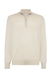 Brunello Cucinelli Men's Cashmere Turtleneck Sweater With Zipper In Sand