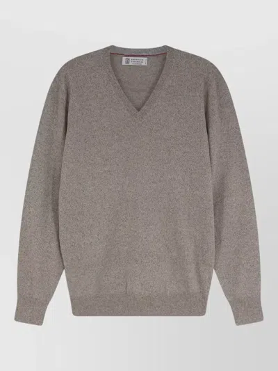 Brunello Cucinelli Cashmere Jumper V Neck Long Sleeves In Grey