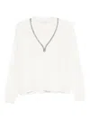 Brunello Cucinelli Embellished V-neck Cashmere Sweater In White