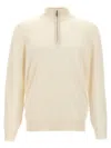 Brunello Cucinelli Men's Cotton Rib Sweater With Zip Opening And Raglan Sleeve In White
