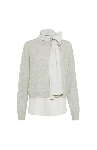 Brunello Cucinelli Cashmere Sweater With Blouse In Gray