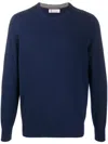 Brunello Cucinelli Cashmere Crewneck Sweater With Ribbed Finish In Blue
