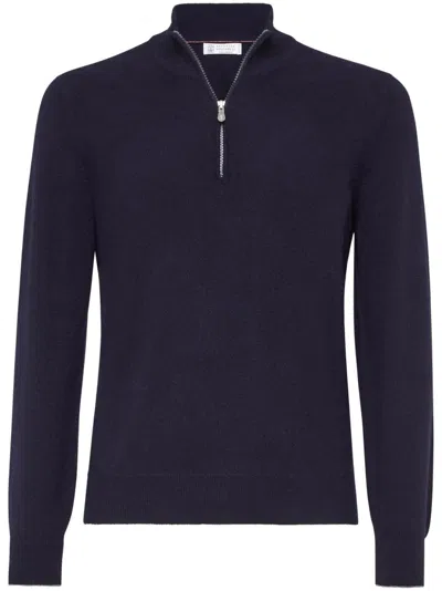 BRUNELLO CUCINELLI CASHMERE SWEATER WITH HALF ZIP