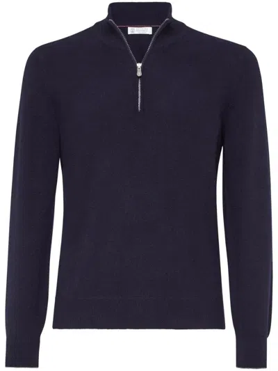 Brunello Cucinelli Cashmere Sweater With Half Zip In Black