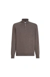 Brunello Cucinelli Cashmere Sweater With Half Zip In Brown