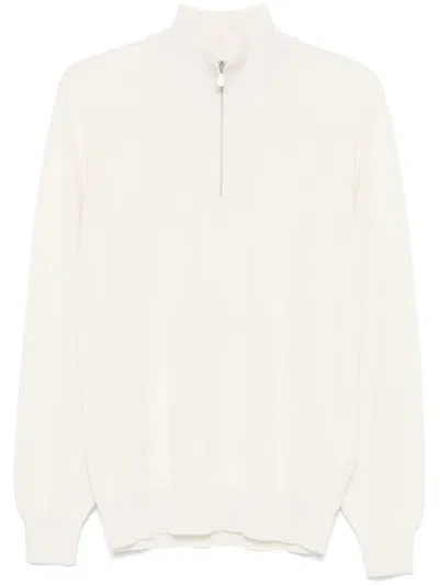 Brunello Cucinelli Cashmere Sweater With Half Zip Clothing In Neutral
