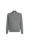 Brunello Cucinelli Cashmere Sweater With Half Zip In Gray