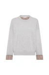 Brunello Cucinelli Cashmere Sweater With Monili In Gray