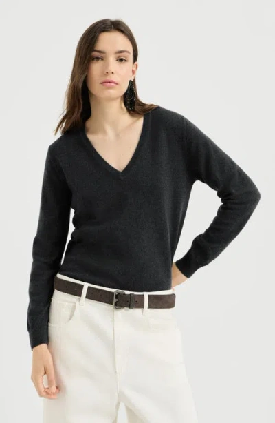 Brunello Cucinelli Cashmere Sweater With Monili In Animal Print