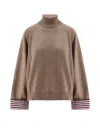 Brunello Cucinelli Women Turtleneck Sweater With Shiny Shirt Details In Multi