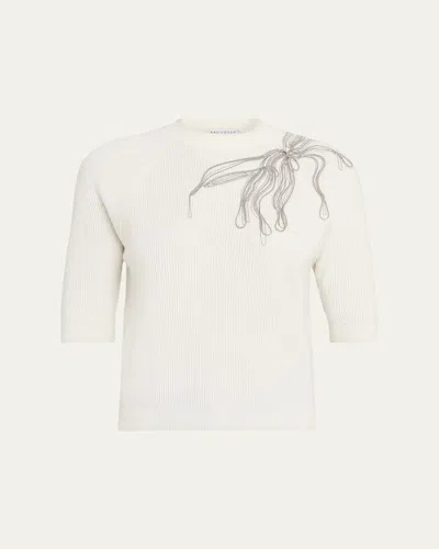 Brunello Cucinelli Cashmere Sweater With Monili Embroidery In White
