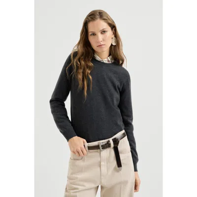 Brunello Cucinelli Cashmere Sweater With Monili In Gray