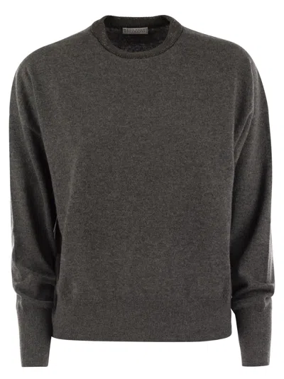 Brunello Cucinelli Cashmere Sweater With Necklace In Anthracite