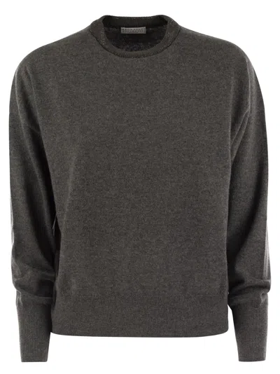 Brunello Cucinelli Cutout Bead-embellished Cashmere And Silk-blend Sweater In Grey