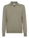 Brunello Cucinelli Cashmere Long Sleeve Polo Shirt In Green