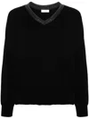 Brunello Cucinelli Cashmere Sweater With Precious Ribbed Neckline In Black