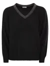 Brunello Cucinelli Black Cashmere V-necked Sweater In Black