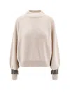 Brunello Cucinelli Women Cashmere Sweater With Removable Cuffs In Neutral