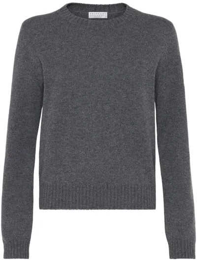 Brunello Cucinelli Cashmere Sweater With Round Neckline In Lead