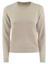 Brunello Cucinelli Women's Cashmere Sweater With Shiny Cuff Details In Pearl