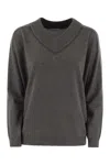 Brunello Cucinelli Cashmere Sweater With Shiny Neckline In Gray