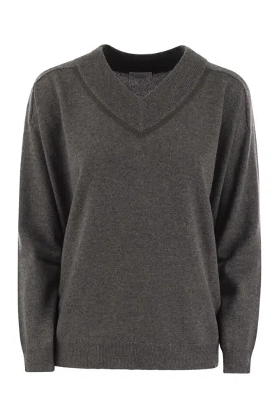 BRUNELLO CUCINELLI BRUNELLO CUCINELLI CASHMERE SWEATER WITH SHINY NECKLINE
