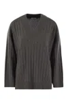 Brunello Cucinelli Luxury Cashmere V-neck Sweater With Luminous Neck Detail In Anthracite