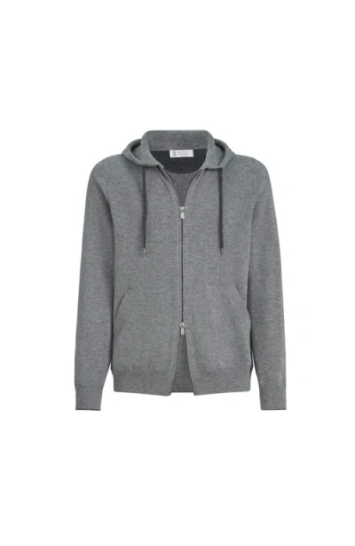 Brunello Cucinelli Cashmere Sweatshirt-style Cardigan In Gray