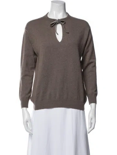 Pre-owned Brunello Cucinelli Cashmere Tie Neck Sweater In Brown