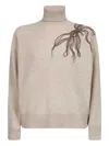 Brunello Cucinelli Women Beige Cashmere Embroidered Roll Neck Sweater In Neutral