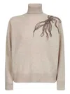 Brunello Cucinelli Women Beige Cashmere Embroidered Roll Neck Sweater In Neutral