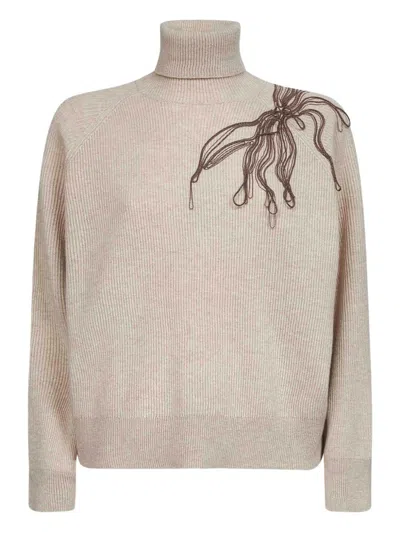 Brunello Cucinelli Cashmere Turtle Neck Jumper In Neutral