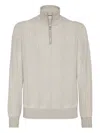 Brunello Cucinelli Textured Half-zip High Collar Sweater In Neutral