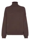 Brunello Cucinelli Ribbed Cashmere Turtleneck Sweater With Long Sleeves In Brown