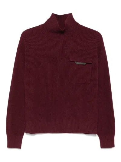 Brunello Cucinelli Cashmere Turtle-neck Jumper In Burgundy