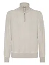 Brunello Cucinelli Textured Half-zip High Collar Sweater In Neutral