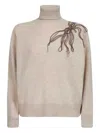 Brunello Cucinelli Cashmere Roll Neck Sweater With Embellished Detail In Neutral