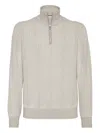 Brunello Cucinelli Textured Half-zip High Collar Sweater In White